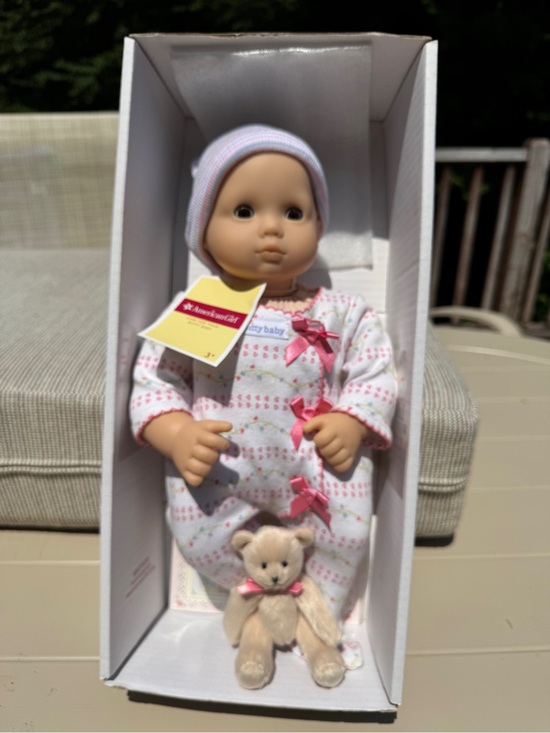 American Girl Other - American Girl Baby Doll in Pink & White Sleep Outfit with Plush Bear
